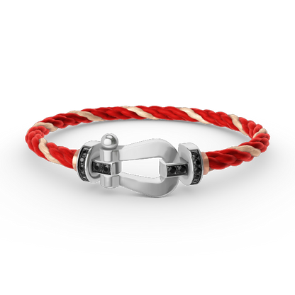 [⭐Sparkve]FORCE LARGE HORSESHOE BLACK DIAMOND BRACELET SILVER