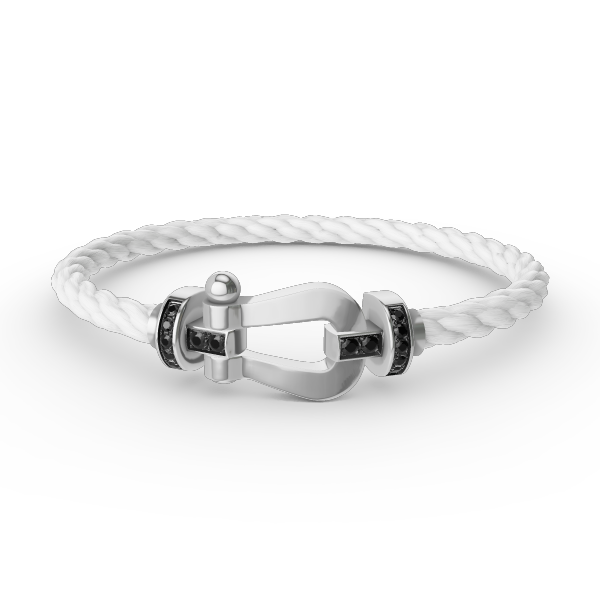 [⭐Sparkve]FORCE LARGE HORSESHOE BLACK DIAMOND BRACELET SILVER