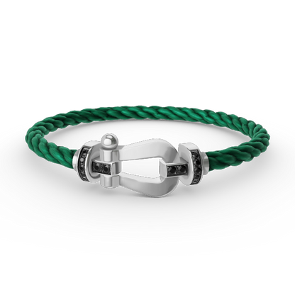 [⭐Sparkve]FORCE LARGE HORSESHOE BLACK DIAMOND BRACELET SILVER