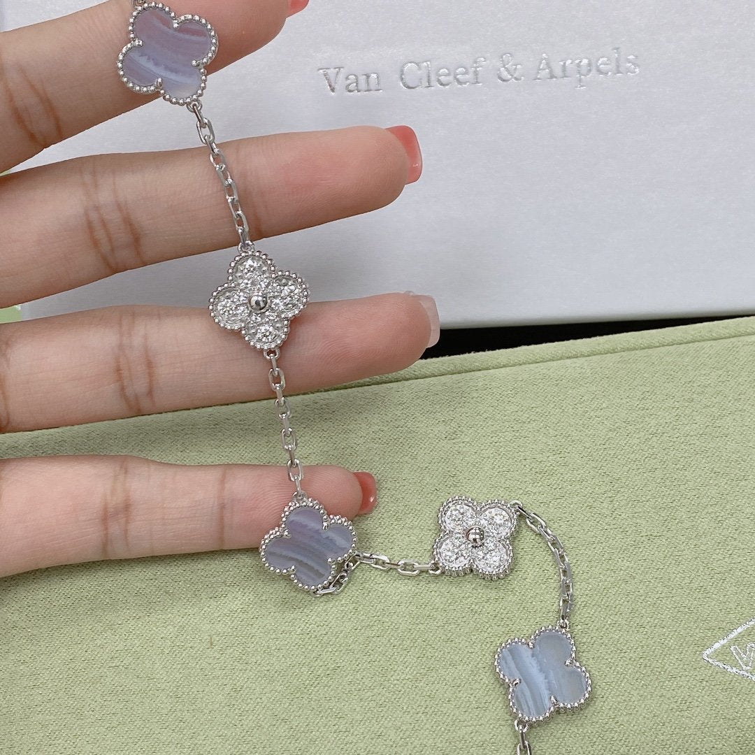 [⭐Sparkve] CLOVER 5 MOTIF PURPLE CHALCEDONY BRACELET COLLECTION