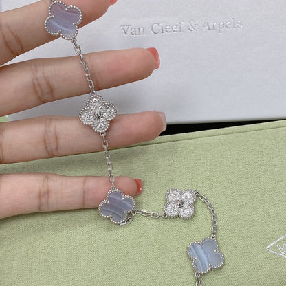 [⭐Sparkve] CLOVER 5 MOTIF PURPLE CHALCEDONY BRACELET COLLECTION