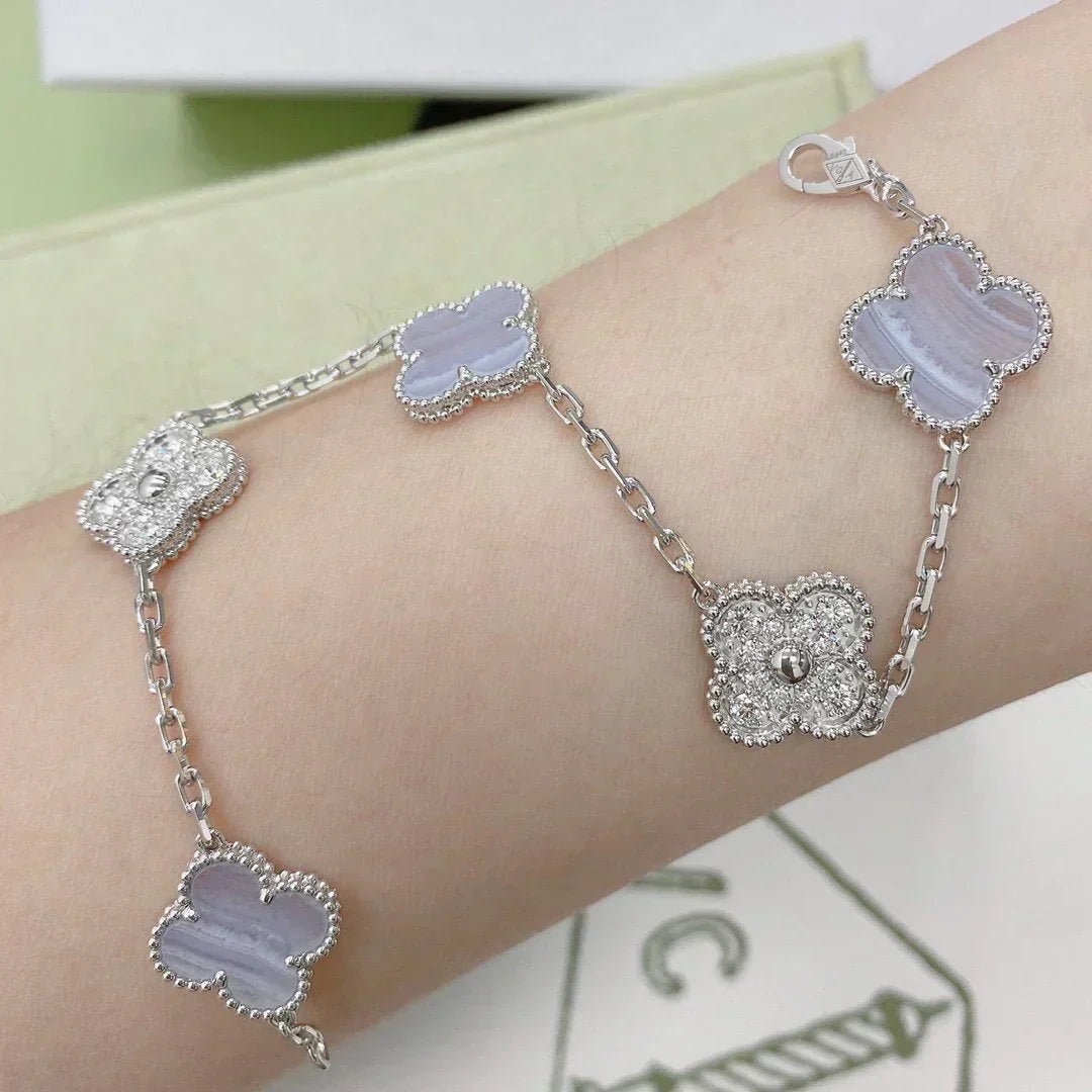 [⭐Sparkve] CLOVER 5 MOTIF PURPLE CHALCEDONY BRACELET COLLECTION