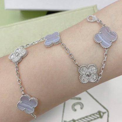 [⭐Sparkve] CLOVER 5 MOTIF PURPLE CHALCEDONY BRACELET COLLECTION