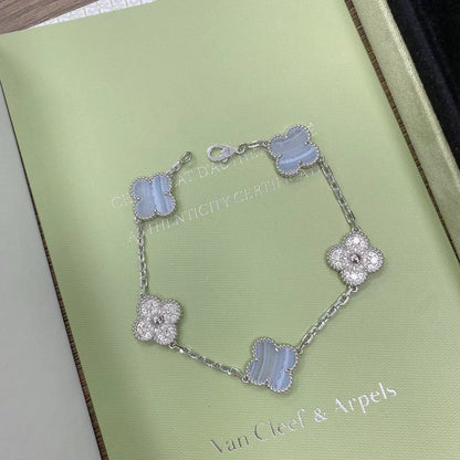 [⭐Sparkve] CLOVER 5 MOTIF PURPLE CHALCEDONY BRACELET COLLECTION