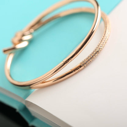 [⭐Sparkve Jewels]KNOT DOUBLE ROW PINK GOLD DIAMOND BRACELET