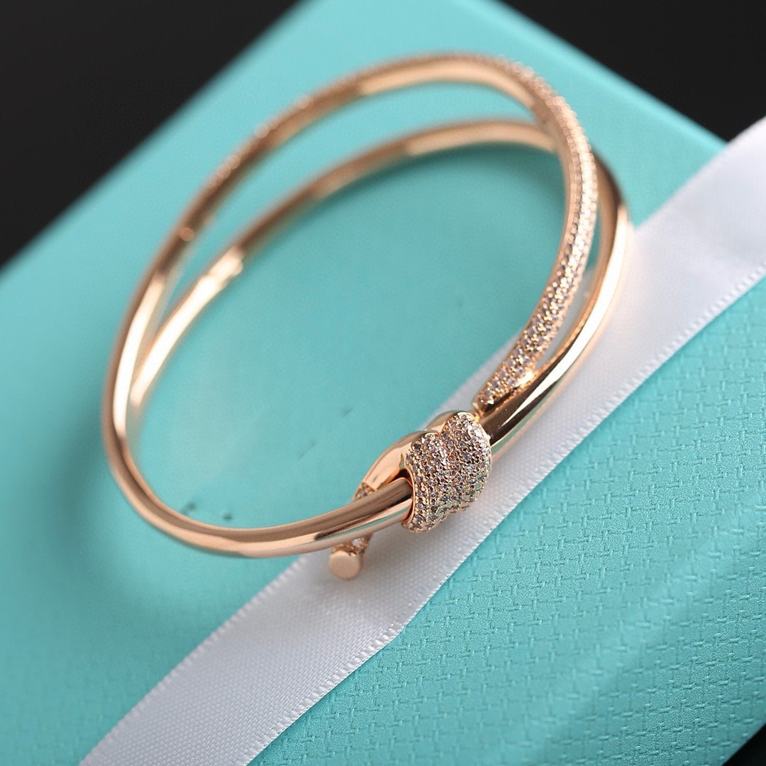 [⭐Sparkve Jewels]KNOT DOUBLE ROW PINK GOLD DIAMOND BRACELET