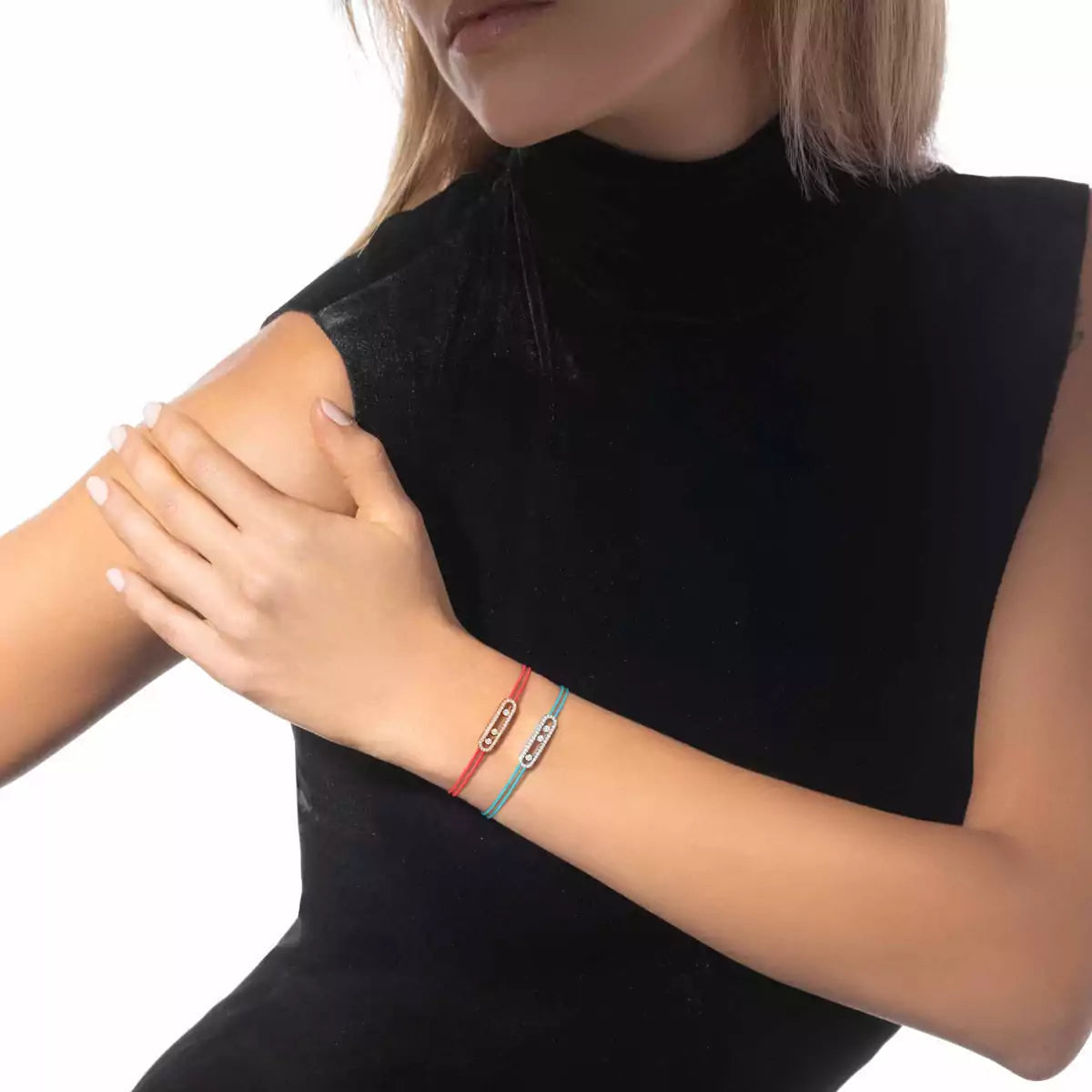 [⭐Sparkve]Messika Care(s) pink cord pavé bracelet
