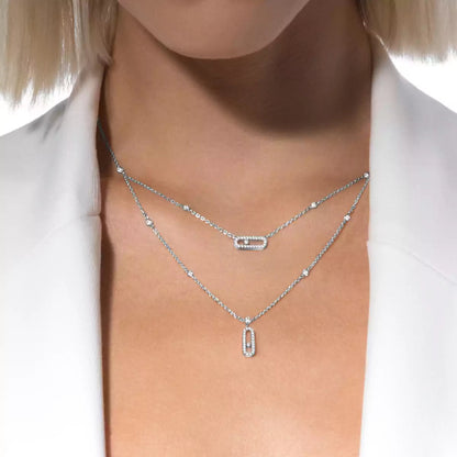 [⭐Sparkve]2 Rows Rose Gold Diamond Pave_ Necklace Move Uno
