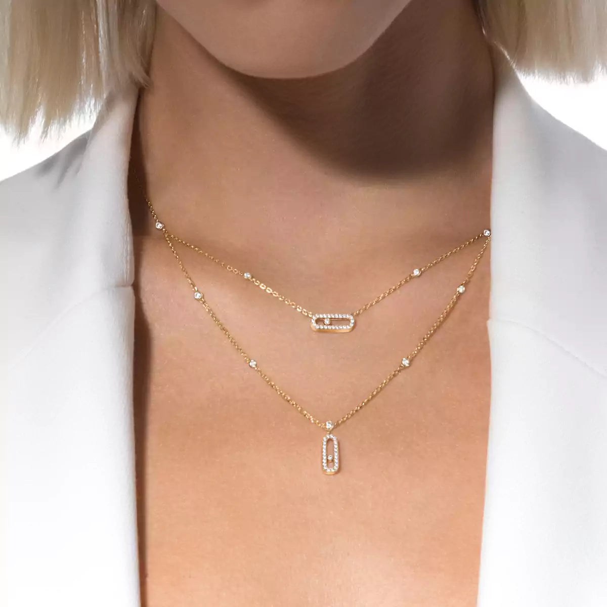 [⭐Sparkve]2 Rows Rose Gold Diamond Pave_ Necklace Move Uno