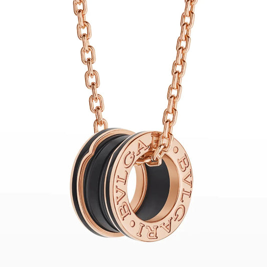 [⭐Sparkve]ZERO 1 BLACK CERAMIC PINK GOLD NECKLACE