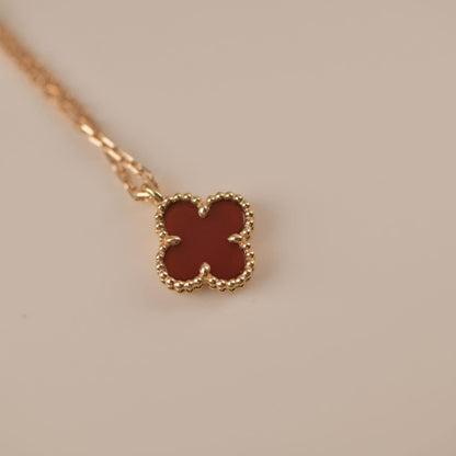 [⭐Sparkve]CLOVER MINI 9.5MM WHITE CARNELIANS NECKLACE