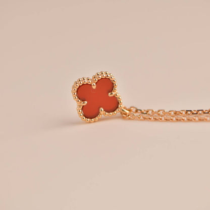 [⭐Sparkve]CLOVER MINI 9.5MM WHITE CARNELIANS NECKLACE
