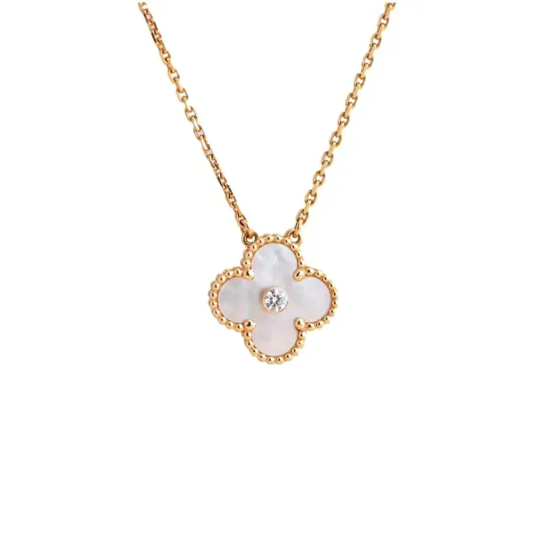 [⭐Sparkve]CLOVER 15MM DIAMOND WHITE FRITILLARIA NECKLACE