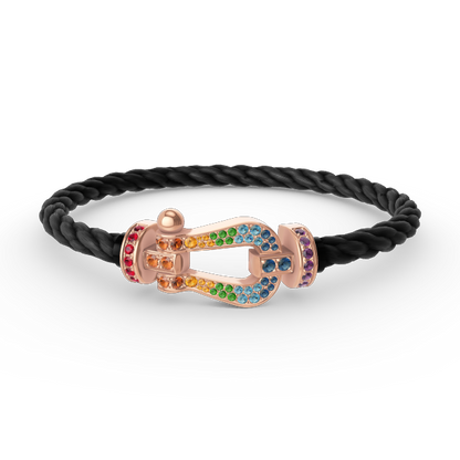 [⭐Sparkve]FORCE LARGE HORSESHOE  COLORED DIAMOND BRACELET ROSE GOLD