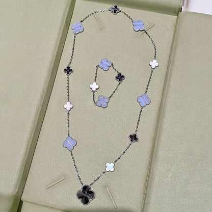 [⭐Sparkve]DETACHABLE CLOVER 15(11+4) FLOWER SILVER NECKLACE SET