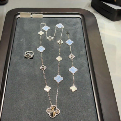[⭐Sparkve]DETACHABLE CLOVER 15(11+4) FLOWER SILVER NECKLACE SET