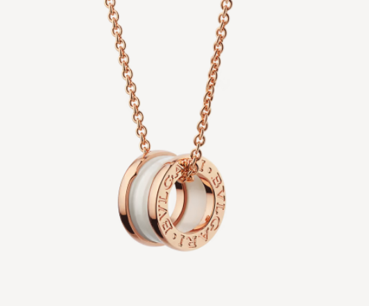 [⭐Sparkve]ZERO 1 WHITE CERAMIC PINK GOLD NECKLACE
