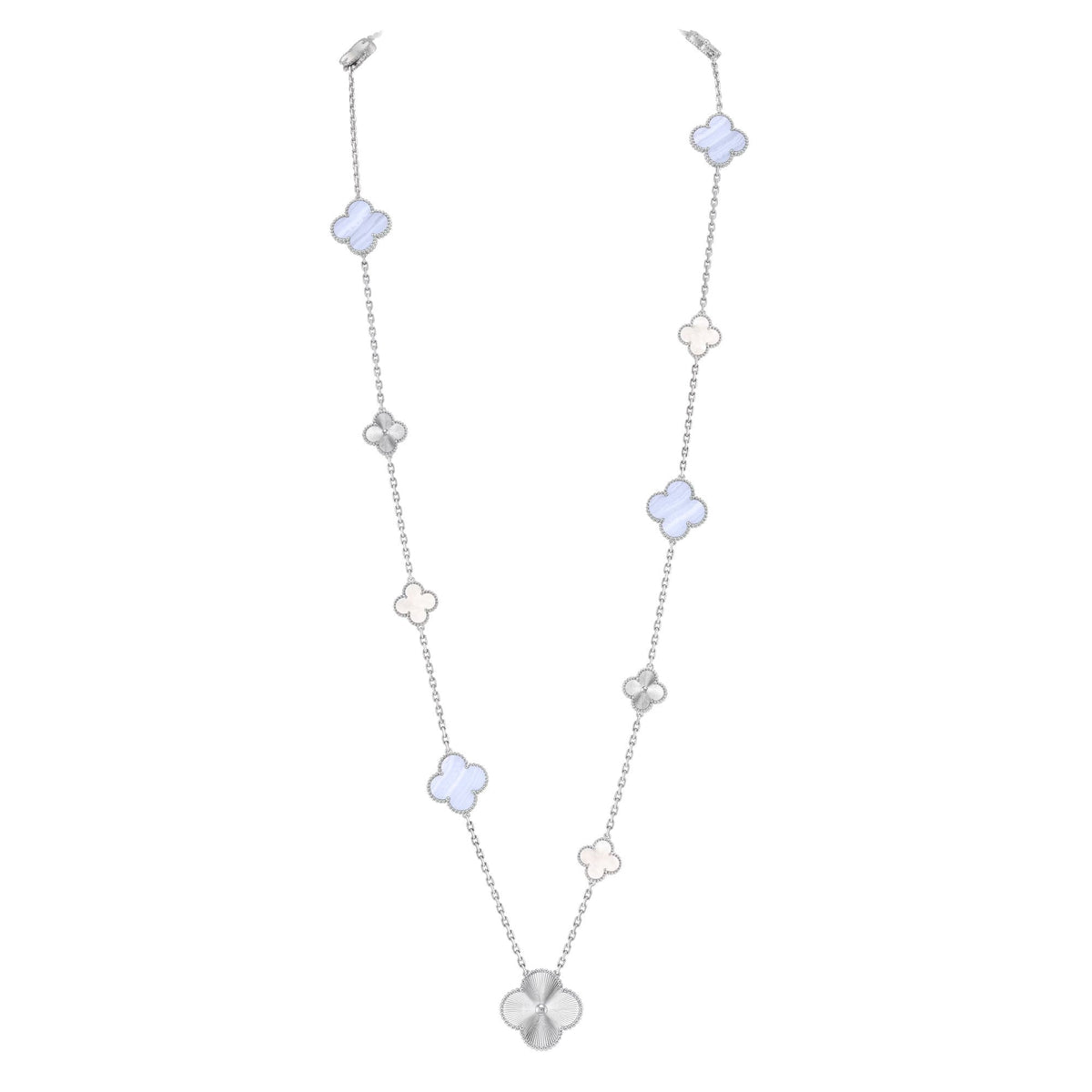 [⭐Sparkve]DETACHABLE CLOVER 15(11+4) FLOWER SILVER NECKLACE SET