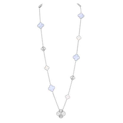 [⭐Sparkve]DETACHABLE CLOVER 15(11+4) FLOWER SILVER NECKLACE SET