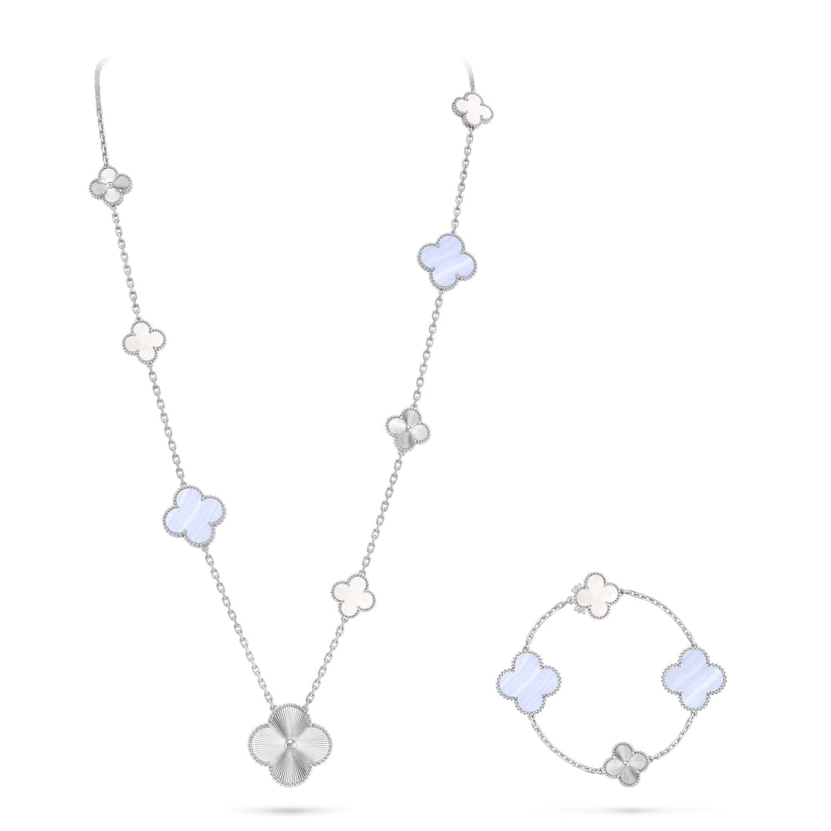 [⭐Sparkve]DETACHABLE CLOVER 15(11+4) FLOWER SILVER NECKLACE SET