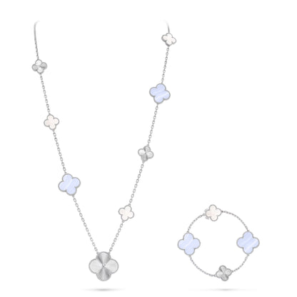 [⭐Sparkve]DETACHABLE CLOVER 15(11+4) FLOWER SILVER NECKLACE SET