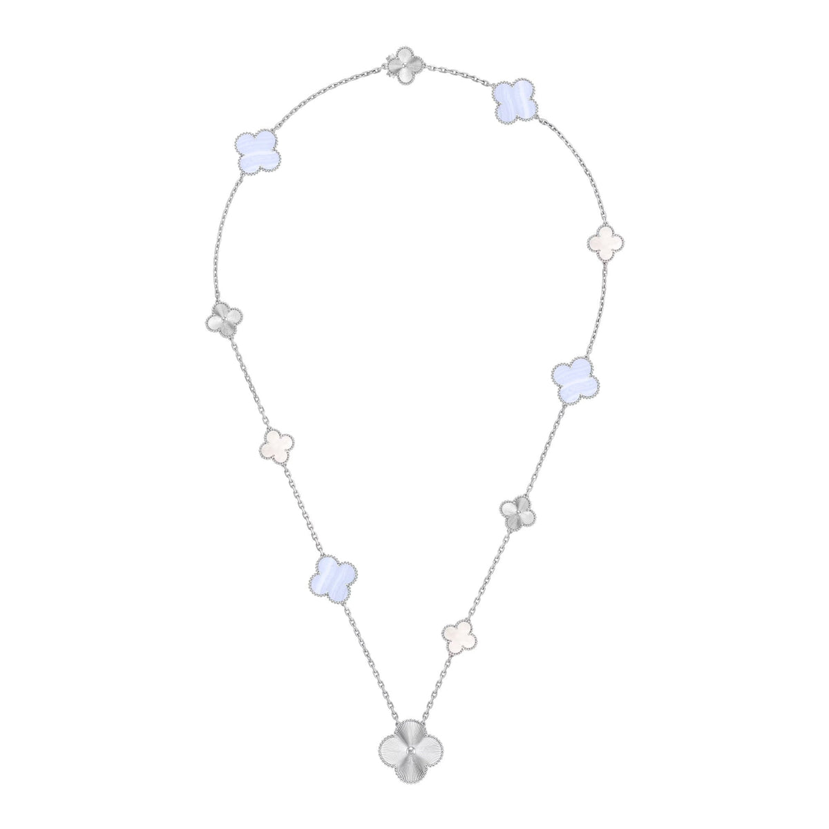 [⭐Sparkve]DETACHABLE CLOVER 15(11+4) FLOWER SILVER NECKLACE SET