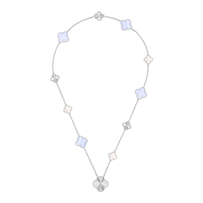 [⭐Sparkve]DETACHABLE CLOVER 15(11+4) FLOWER SILVER NECKLACE SET