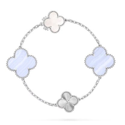 [⭐Sparkve]DETACHABLE CLOVER 15(11+4) FLOWER SILVER NECKLACE SET