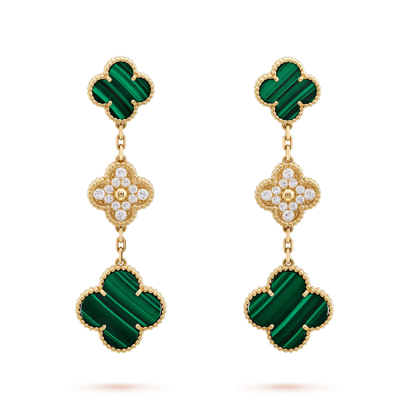 [⭐Sparkve]CLOVER EARRINGS GOLD MALACHITE DIAMOND 3 MOTIF
