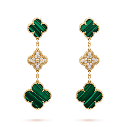 [⭐Sparkve]CLOVER EARRINGS GOLD MALACHITE DIAMOND 3 MOTIF