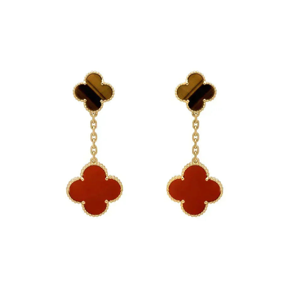 [⭐Sparkve]CLOVER  2 MOTIF  TIGER EYE CARNELIAN EARRINGS