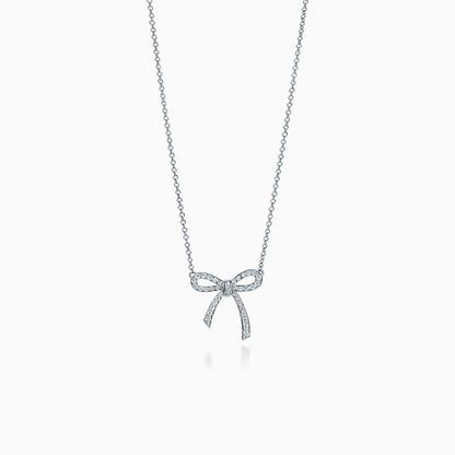 [⭐Sparkve Jewels]RIBBON NECKLACE BOW PENDANT DIAMOND CHARM CHAIN