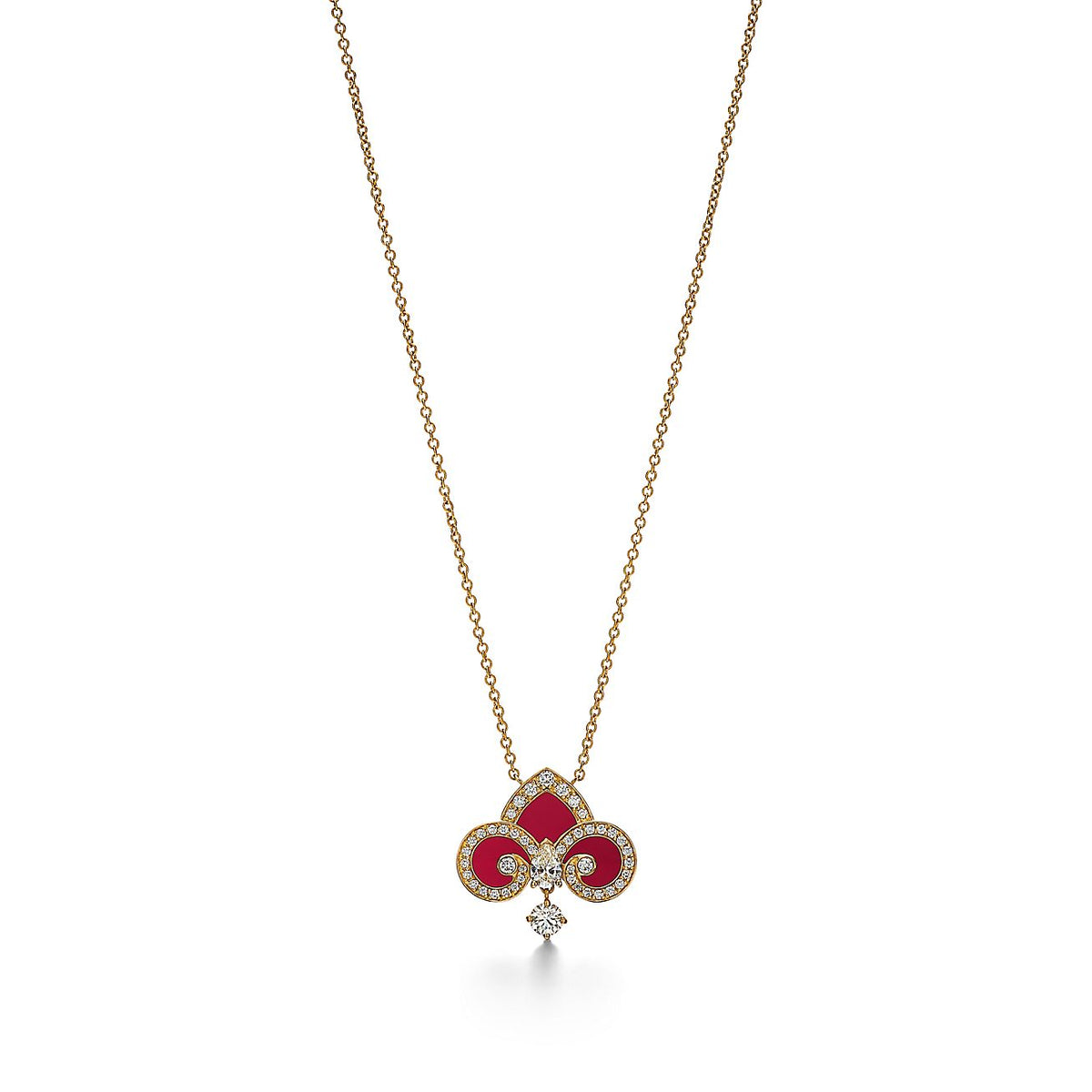 [⭐Sparkve Jewels]FLEUR DE LIS PINK GOLD DIAMOND NECKLACE