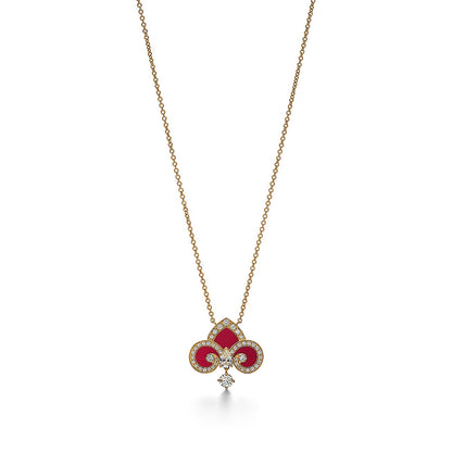 [⭐Sparkve Jewels]FLEUR DE LIS PINK GOLD DIAMOND NECKLACE