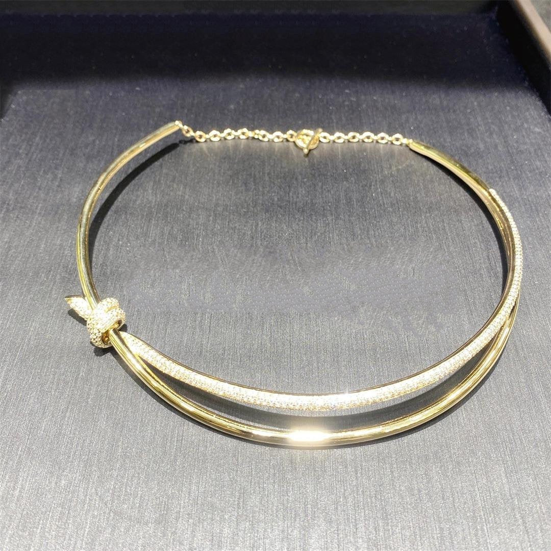 [⭐Sparkve Jewels]KNOT DOUBLE ROW NECKLACE IN YELLOW GOLD WITH DIAMONDS