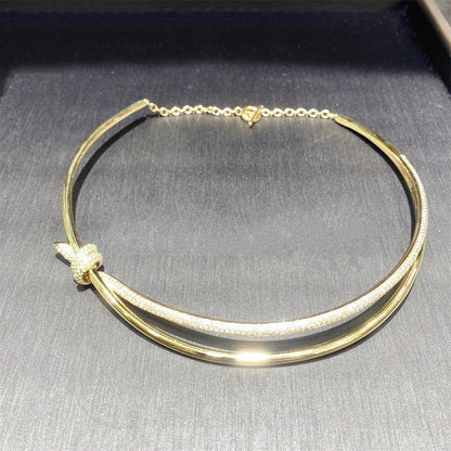 [⭐Sparkve Jewels]KNOT DOUBLE ROW NECKLACE IN YELLOW GOLD WITH DIAMONDS