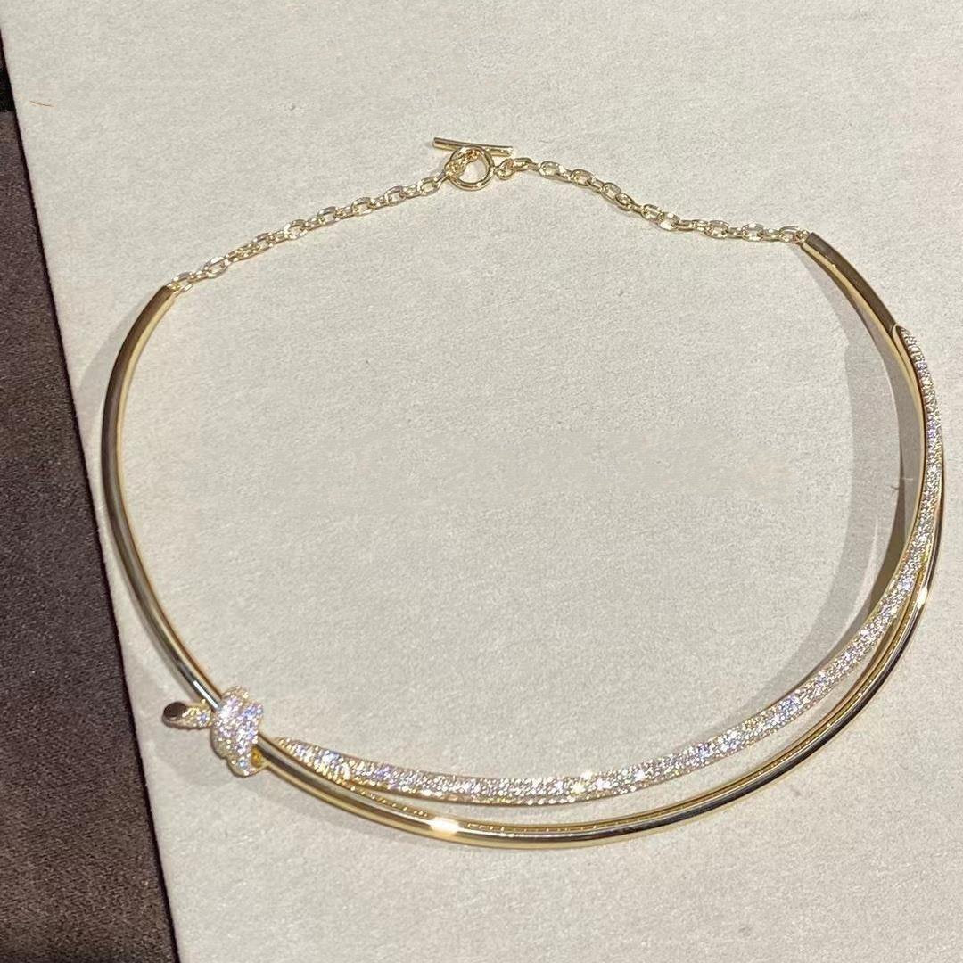 [⭐Sparkve Jewels]KNOT DOUBLE ROW NECKLACE IN YELLOW GOLD WITH DIAMONDS