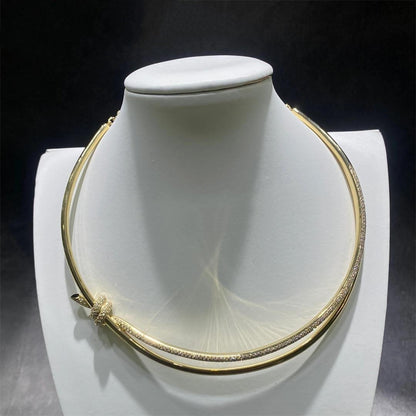 [⭐Sparkve Jewels]KNOT DOUBLE ROW NECKLACE IN YELLOW GOLD WITH DIAMONDS