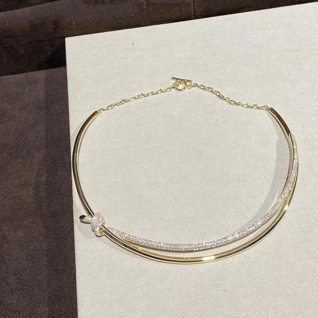 [⭐Sparkve Jewels]KNOT DOUBLE ROW NECKLACE IN YELLOW GOLD WITH DIAMONDS