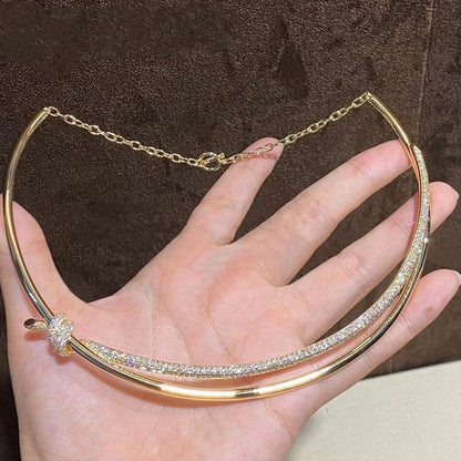 [⭐Sparkve Jewels]KNOT DOUBLE ROW NECKLACE IN YELLOW GOLD WITH DIAMONDS
