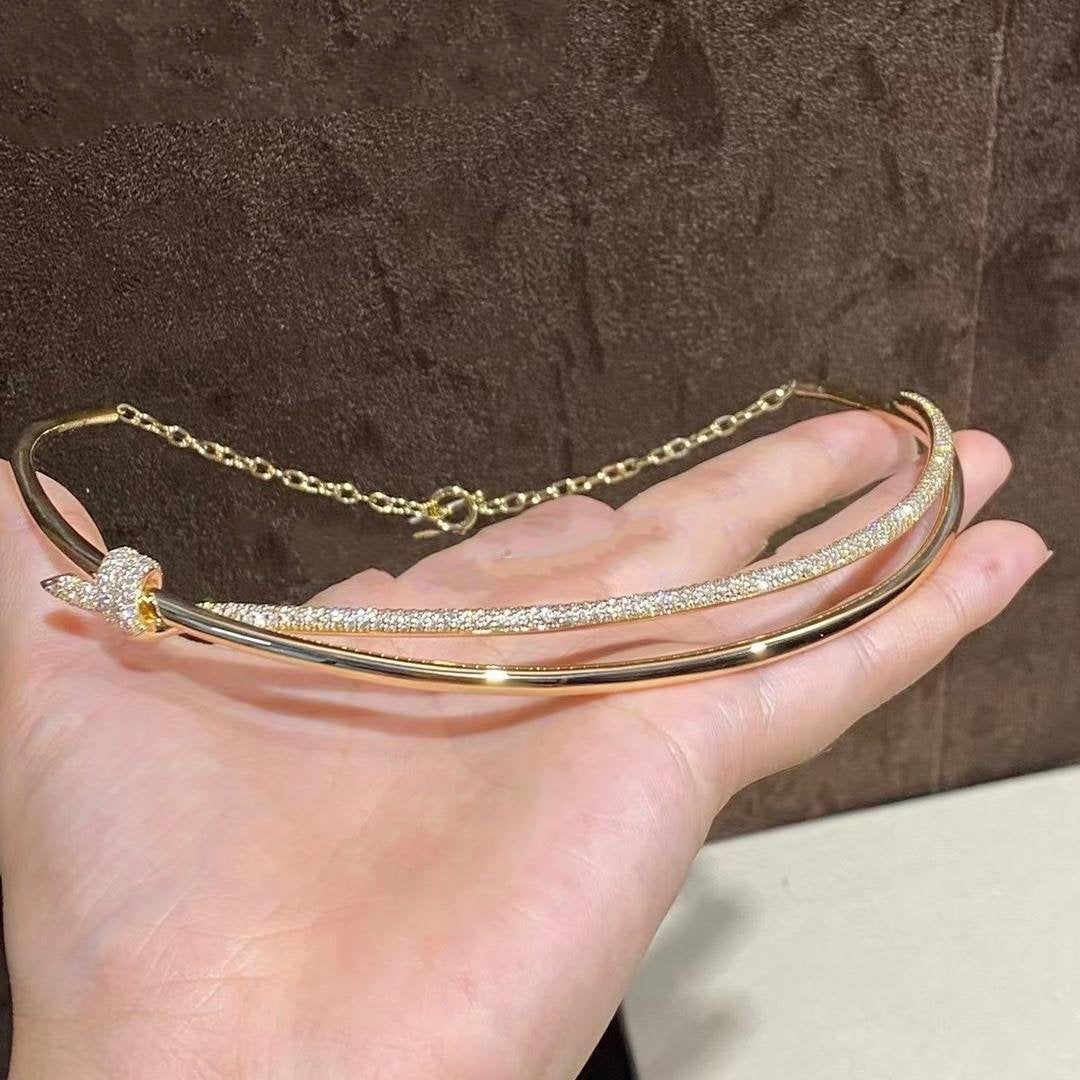 [⭐Sparkve Jewels]KNOT DOUBLE ROW NECKLACE IN YELLOW GOLD WITH DIAMONDS