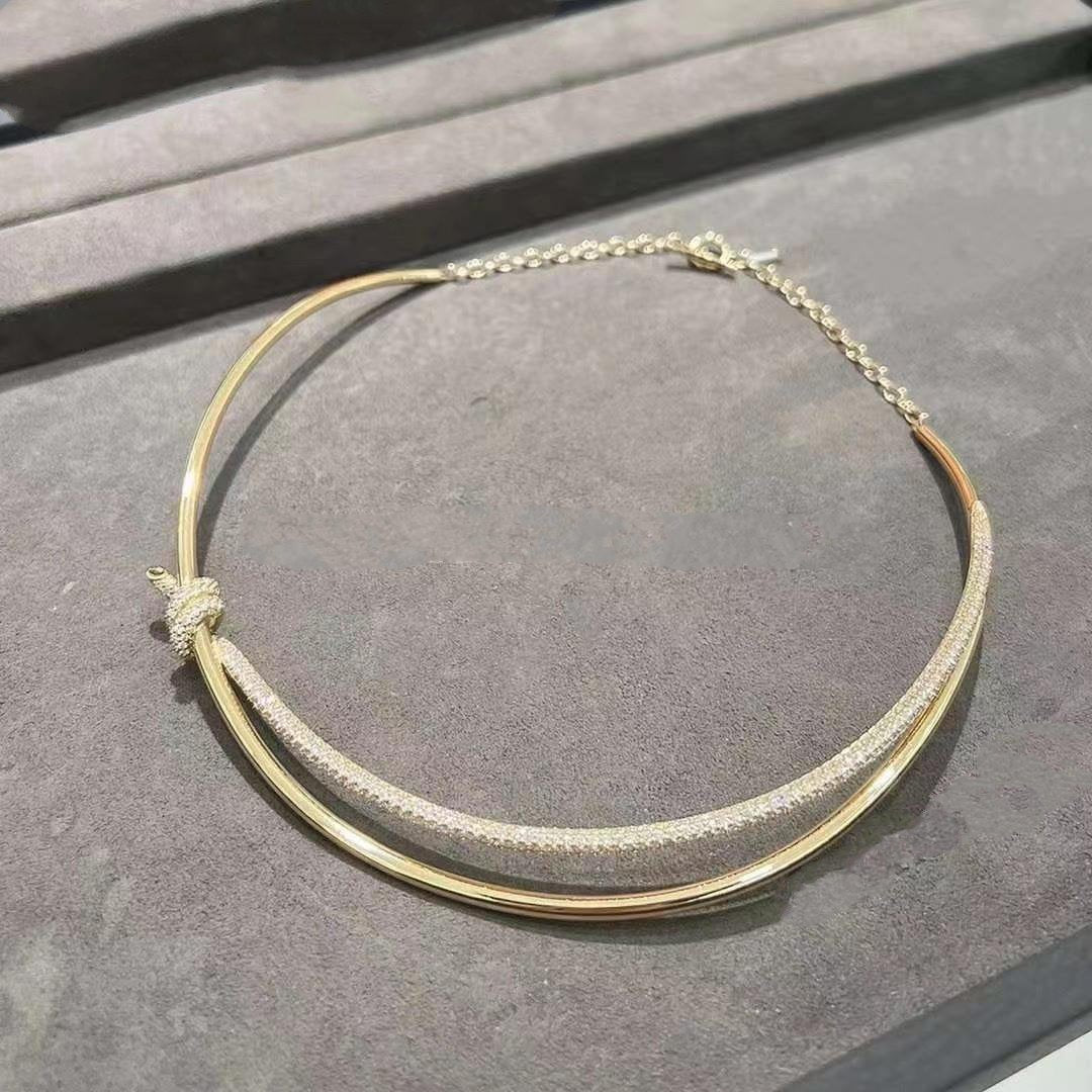 [⭐Sparkve Jewels]KNOT DOUBLE ROW NECKLACE IN YELLOW GOLD WITH DIAMONDS