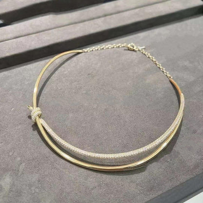 [⭐Sparkve Jewels]KNOT DOUBLE ROW NECKLACE IN YELLOW GOLD WITH DIAMONDS