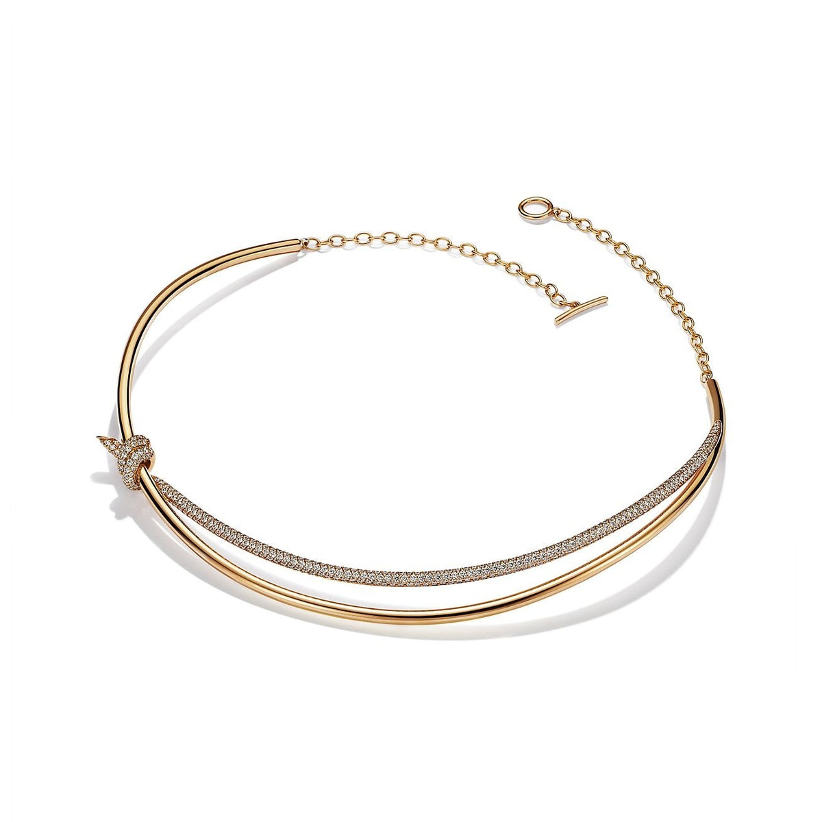 [⭐Sparkve Jewels]KNOT DOUBLE ROW NECKLACE IN YELLOW GOLD WITH DIAMONDS