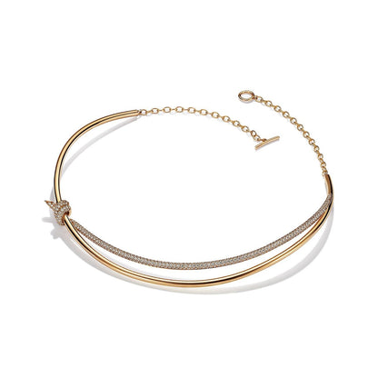 [⭐Sparkve Jewels]KNOT DOUBLE ROW NECKLACE IN YELLOW GOLD WITH DIAMONDS