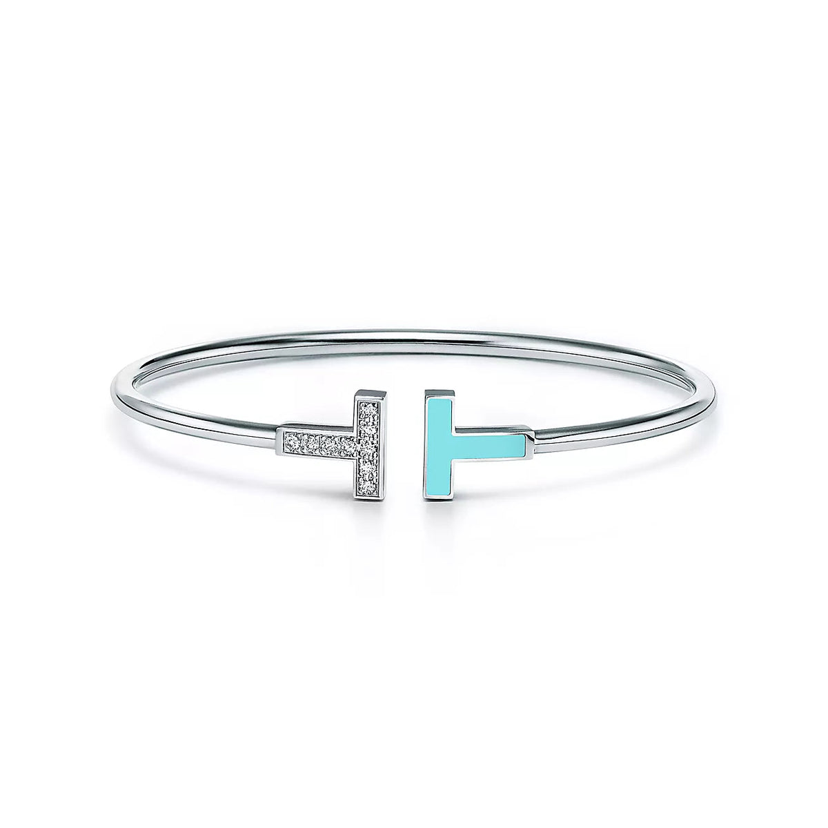 [⭐Sparkve Jewels]T BRACELET 1.8MM TURQUOISE DIAMOND SILVER