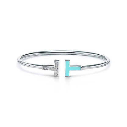 [⭐Sparkve Jewels]T BRACELET 1.8MM TURQUOISE DIAMOND SILVER