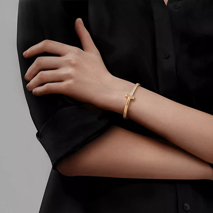[⭐Sparkve Jewels]T1 WIDE DIAMOND HINGED BANGLE PINK GOLD