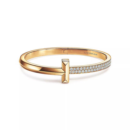 [⭐Sparkve Jewels]T1 WIDE DIAMOND HINGED BANGLE PINK GOLD
