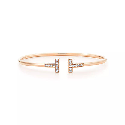 [⭐Sparkve Jewels]T BRACELET PINK GOLD 1.8MM DIAMOND